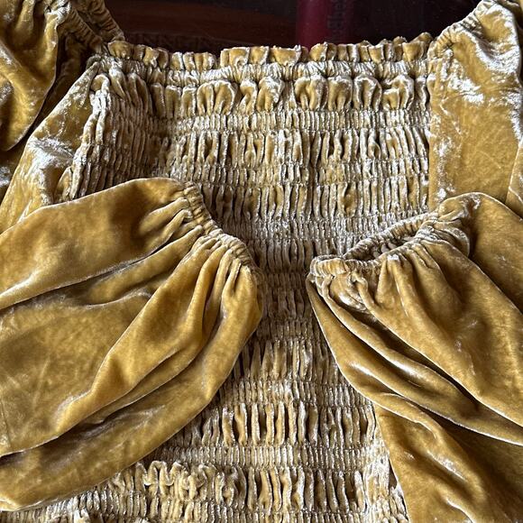 Anthropologie Puff Sleeve Crushed Velvet Smocked Blouse - Picture 8 of 8